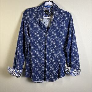 1 Like No Other Mens Med Contrast Cuff Blue White Floral Button Up Dress Shirt